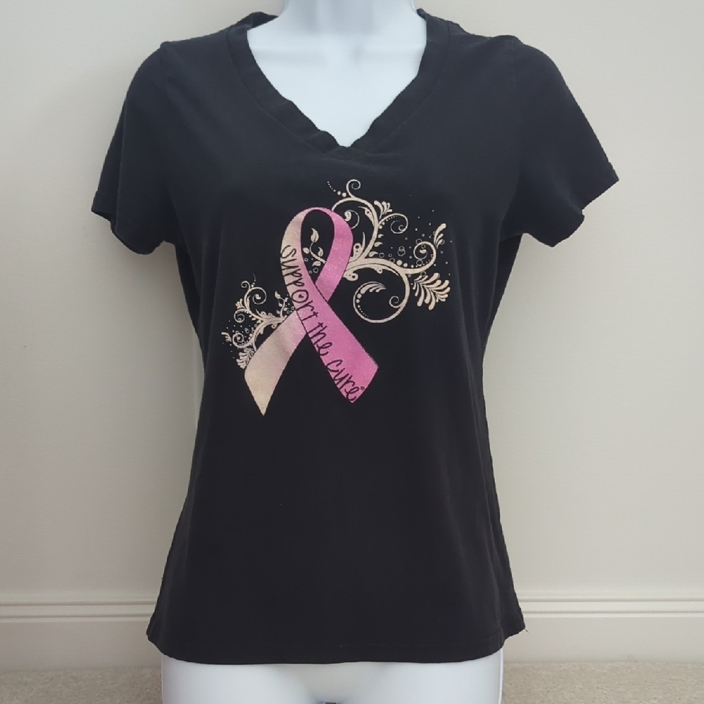 American Crown Black and Pink Short Sleeve Breast Cancer Awareness T-Shirt